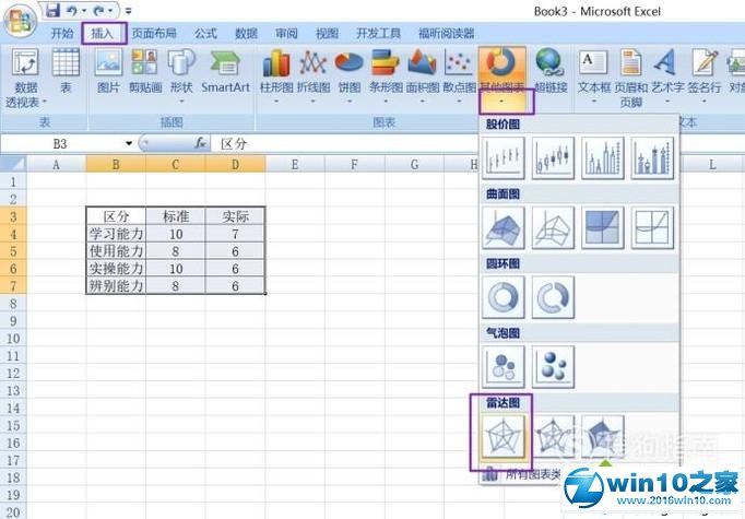 win10系统使用excel制作雷达图的操作方法