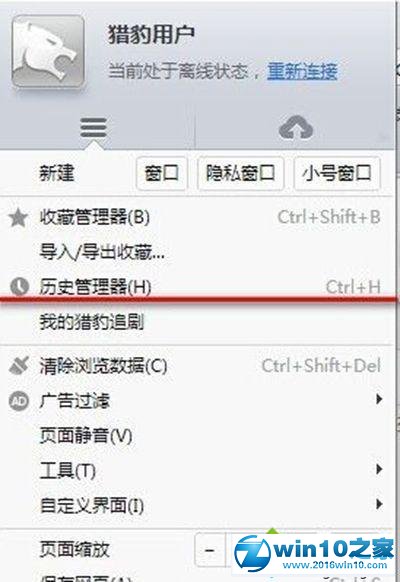 win10系统查看猎豹浏览器历史记录的操作方法