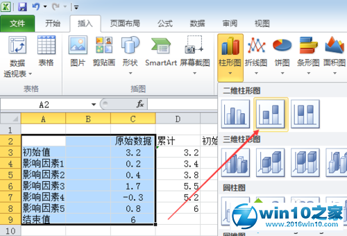 win10系统使用Excel2010制作瀑布图的操作方法