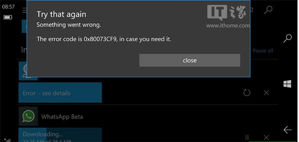 Win10 Mobile预览版14905：应用更新遭遇0x80073cf9错误的解决方法 三联